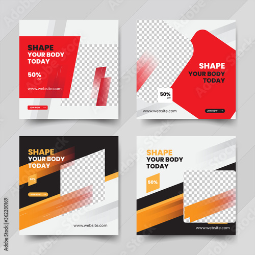 Set of creative fitness square social media  post templates design	