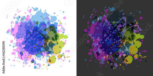 Drops of paint on a white / gray background, vector illustration EPS 10, abstract background for text, eye-catching multicolor spot, can be used for flyers, advertising, as a design element. 