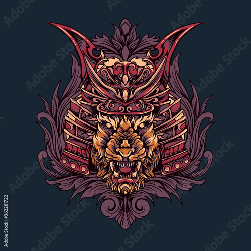 japanese samurai tiger head illustration