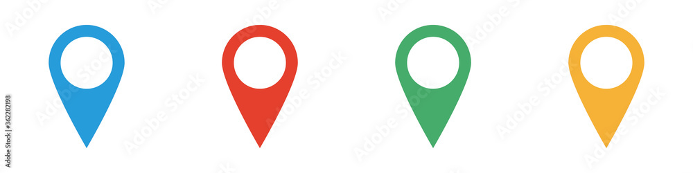 locación. Conjunto de iconos de vector de diferentes colores. localización o ubicación aislada en un fondo blanco