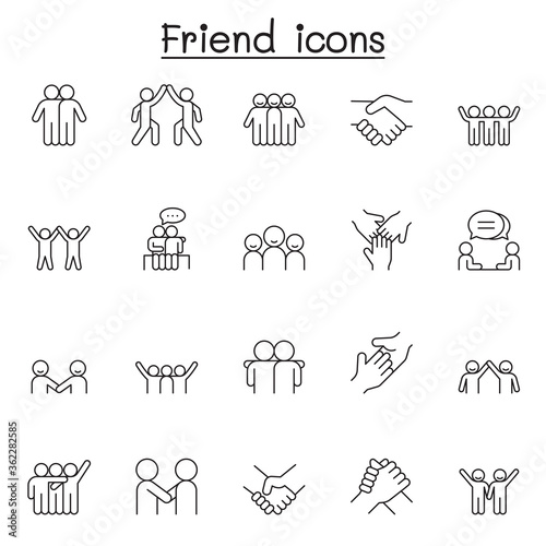 Friend icon set in thin line style