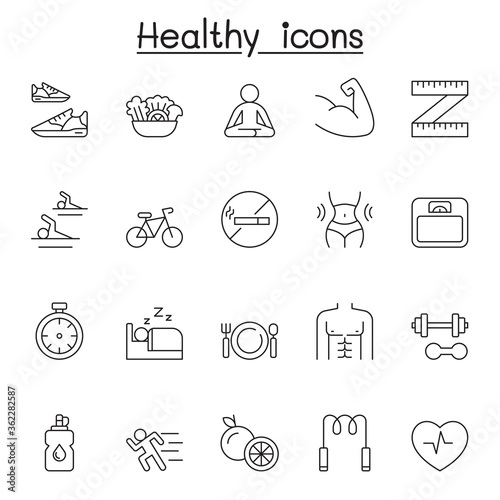 Healthy icons set in thin line style
