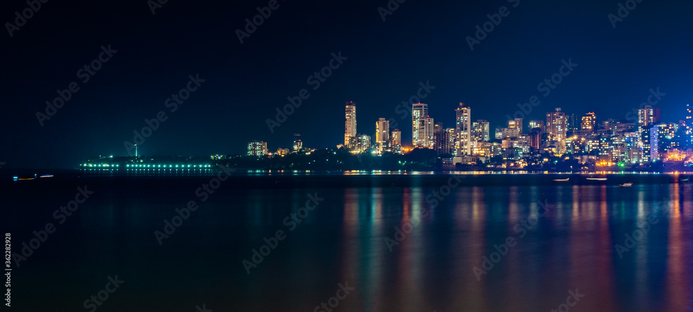 View at night from Marine drive , Mumbai.