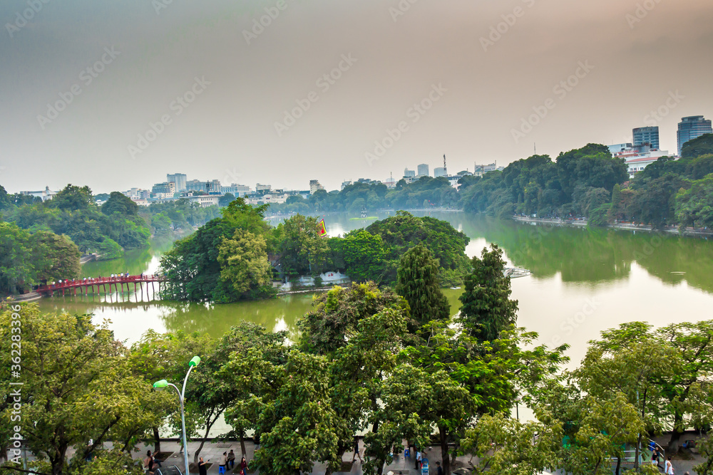 Roof top view of Hoan Kiem Lake in the olld quarter of Hanoi,Vietnam
