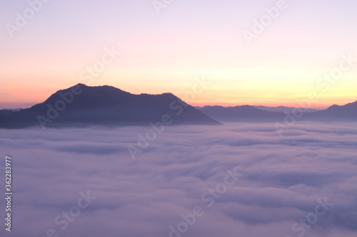 Beautiful landscape in the mountains at sunrise  Traveling concept background.Chiang Khan Loei  Thailand.