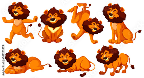 Set of lion cartoon character
