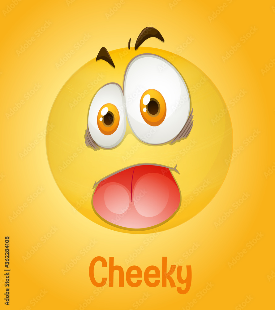 Cheeky face emoji with its description on yellow background