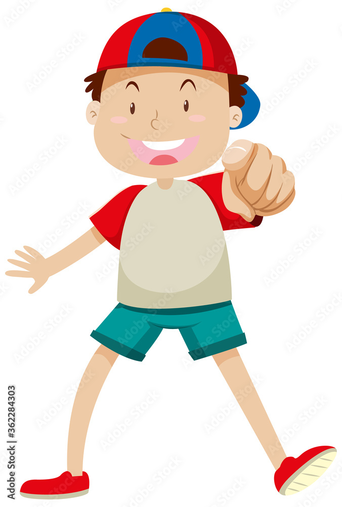 A boy pointing index finger in positive mood in standing position isolated A boy pointing index finger in positive mood in standing position isolated