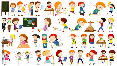 Fototapeta Naklejka Na Ścianę i Meble -  Set of cute kids cartoon character
