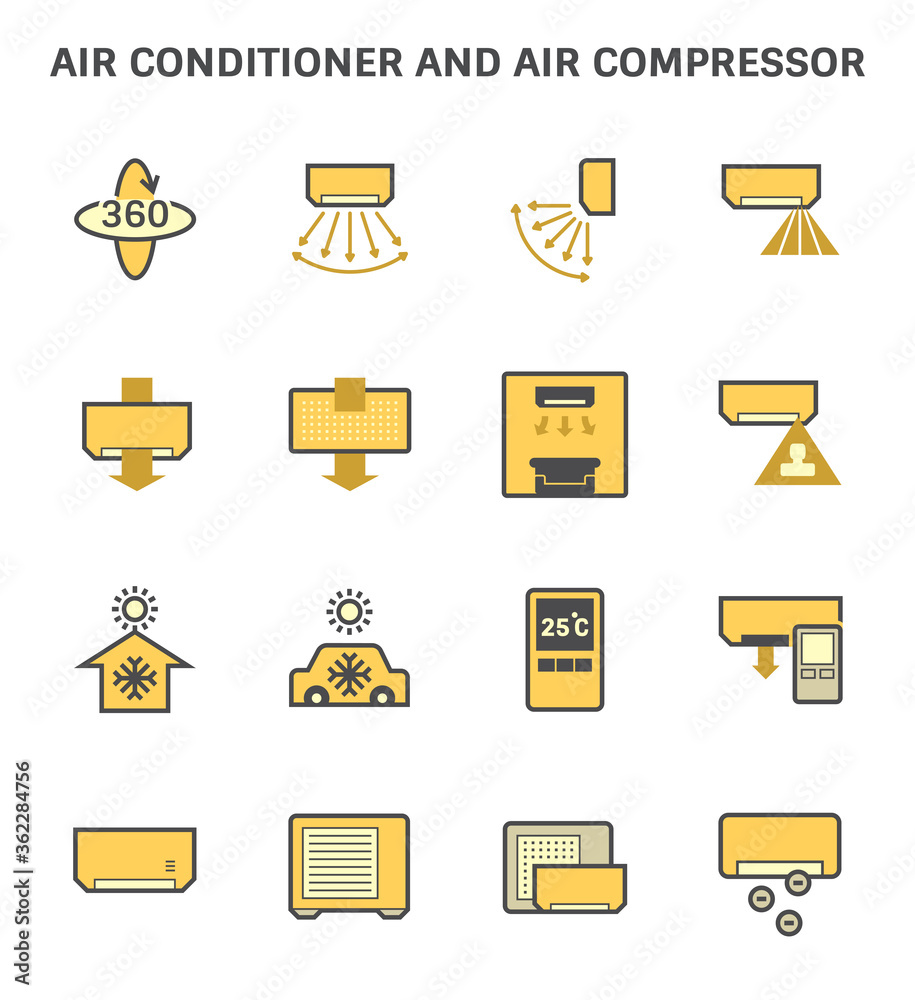 Air conditioner and and remote control vector icon set design on white background.