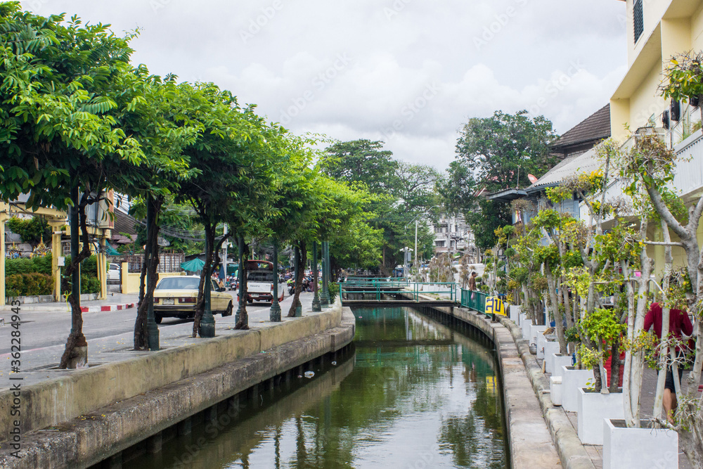Small Canal in the Urban city of Bangkok Thailand