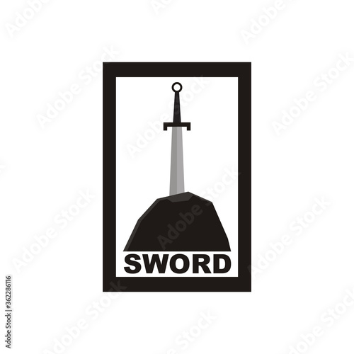 sword stuck on the stone design logo - vector