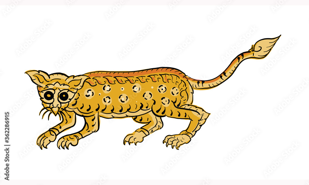 Fototapeta premium Animal in Thai traditional tattoo, Thai traditional painting in temple, vector