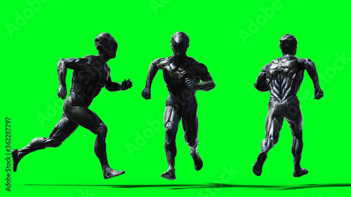 Military alien soldier isolate on green screen. 3d rendering.