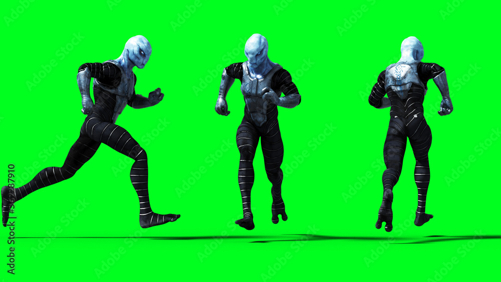 Military alien isolate on green screen. 3d rendering. Military alien isolate on green screen. 3d rendering.