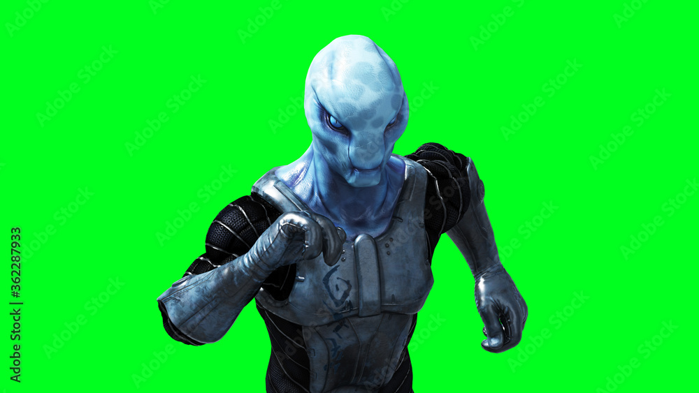 Military alien isolate on green screen. 3d rendering.