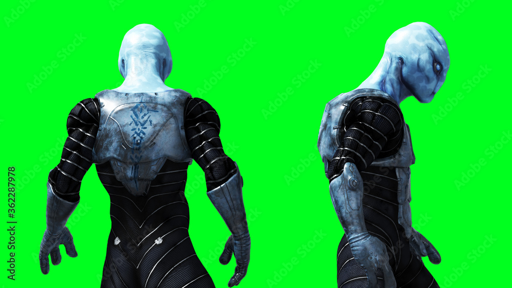 Military alien isolate on green screen. 3d rendering. Military alien isolate on green screen. 3d rendering.