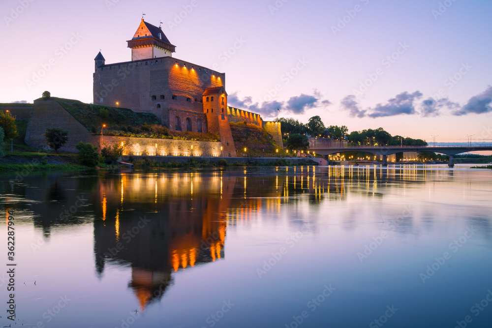 View of the Herman's Castle on a August twilight. Narva, Estonia