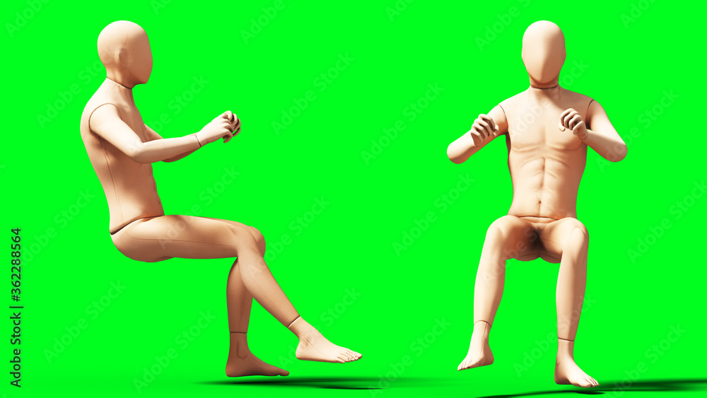 Dummy, mannequin isolate on green screen. 3d rendering. Dummy, mannequin isolate on green screen. 3d rendering.