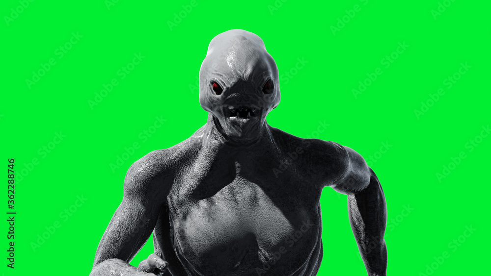 Scary monster isolate on green screen. 3d rendering.