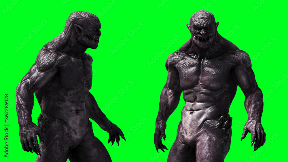 Scary monster isolate on green screen. 3d rendering. Scary monster isolate on green screen. 3d rendering.