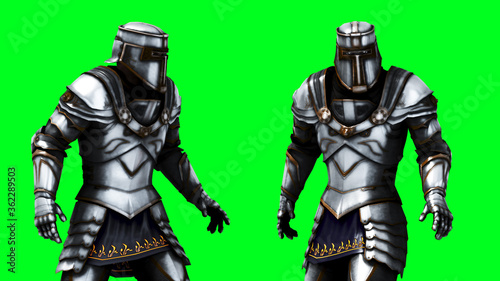 Knight isolate on green screen. Realistic 3d rendering.