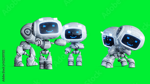 White smiling toy robot animation. 3d rendering.