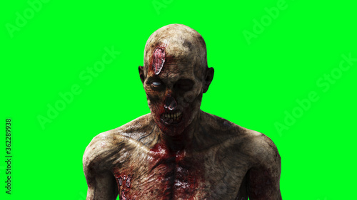Zombie green screen isolate. Realistic 3d rendering. photo