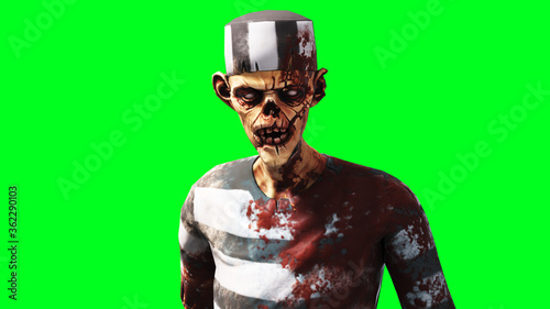 Vászonkép Zombie green screen isolate. Realistic 3d rendering.