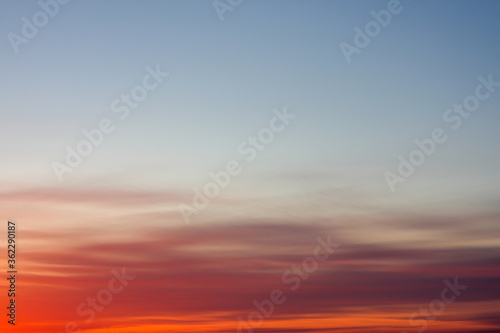 Fototapeta Naklejka Na Ścianę i Meble -  Blue Sky Photo View Background. Red and blue sky at sunset