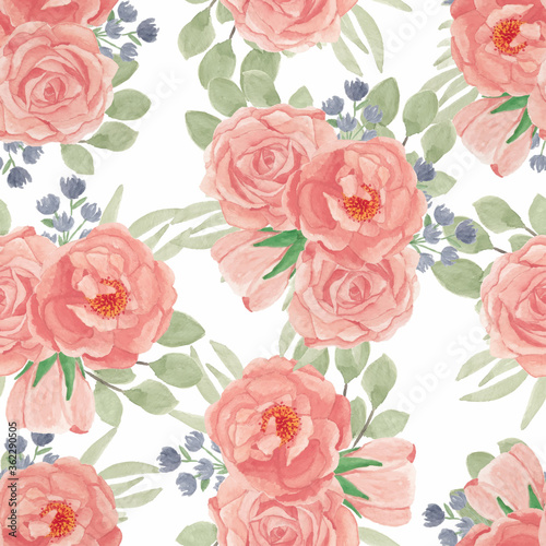 Watercolor rose floral seamless pattern illustration