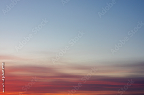 Fototapeta Naklejka Na Ścianę i Meble -  Blue Sky Photo View Background. Red and blue sky at sunset