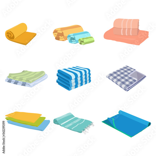 Towel folded and roll. Vector microfiber towel for shower