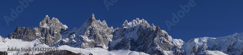 panorama of the snow covered mountains of Chamonix, France