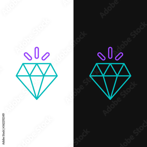 Line Diamond icon isolated on white and black background. Jewelry symbol. Gem stone. Colorful outline concept. Vector.