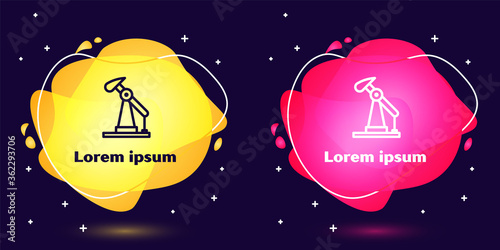 Set line Oil pump or pump jack icon isolated on blue background. Oil rig. Abstract banner with liquid shapes. Vector Illustration