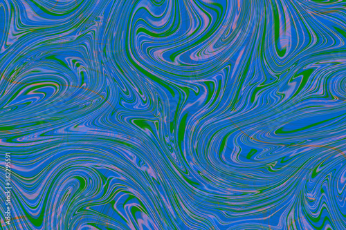 Colourful psychedelic background made of interweaving curved shapes. liquid splash as Illustration.