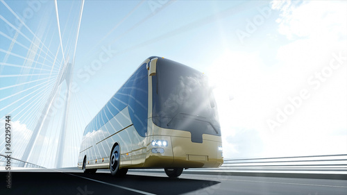 3d model of tourist bus on bridge. Very fast driving. 3d rendering.