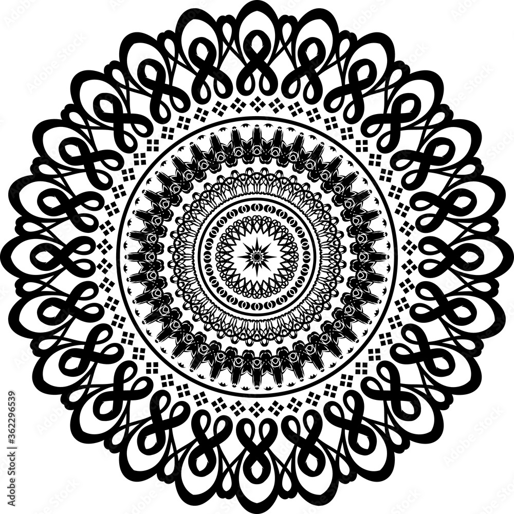 graphic illustration of mandala vector shape. perfect for tattoo, decoration, wedding, henna, coloring book page, etc.