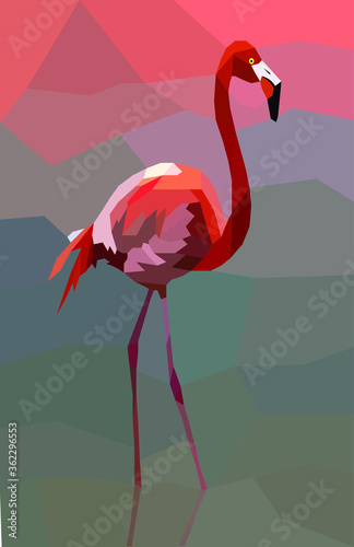 Flamingo low poly style. polygonal flamingo