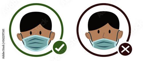 Man wear protective medical facial mask cartoon design icon vector illustration. Infectious control and protection coronavirus, covid19 pandemic and healthcare concept.