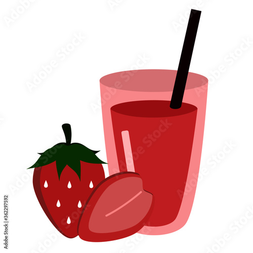 strawberry juice and strawberry isolated on white. Icon vector illustration.