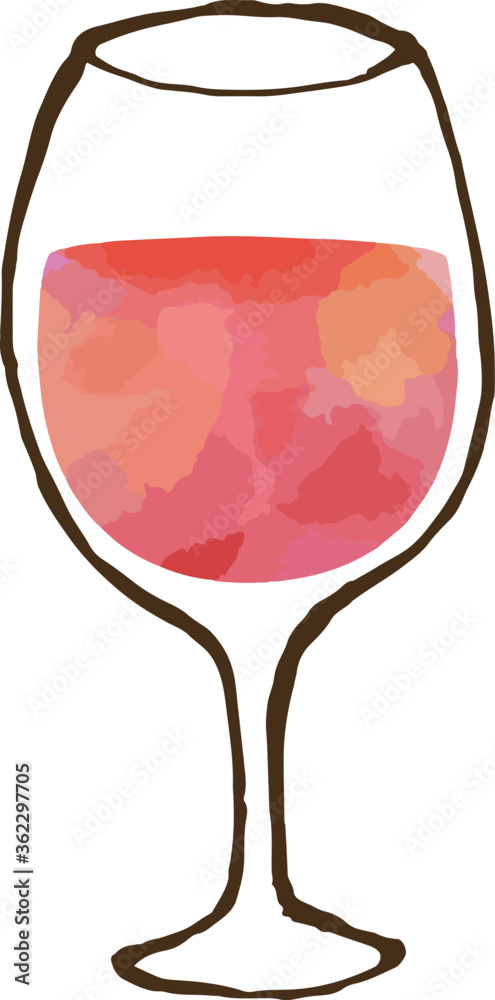 水彩風 手描きイラスト ワイングラス 飲み物 お酒 ベクター