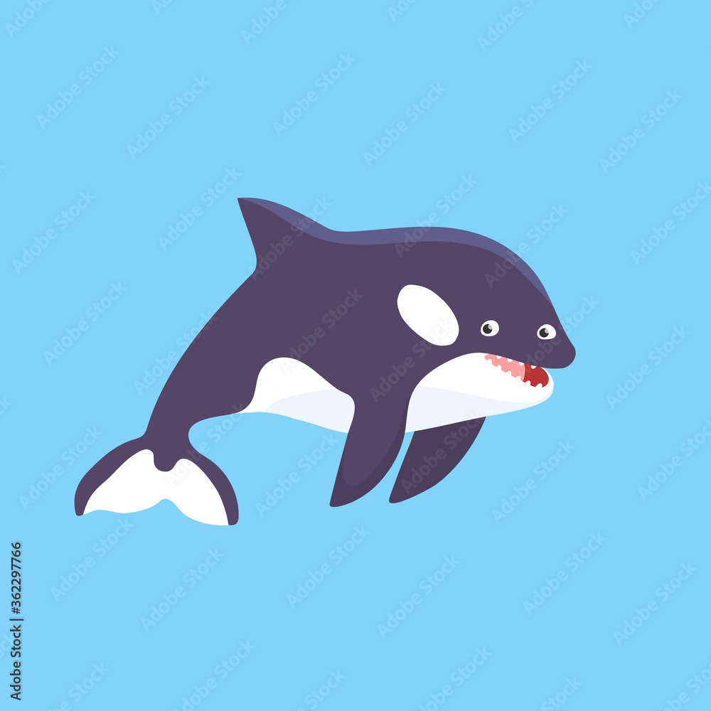 Obraz premium Funny cute killer whale. Orca. Marine life illustration in flat style.