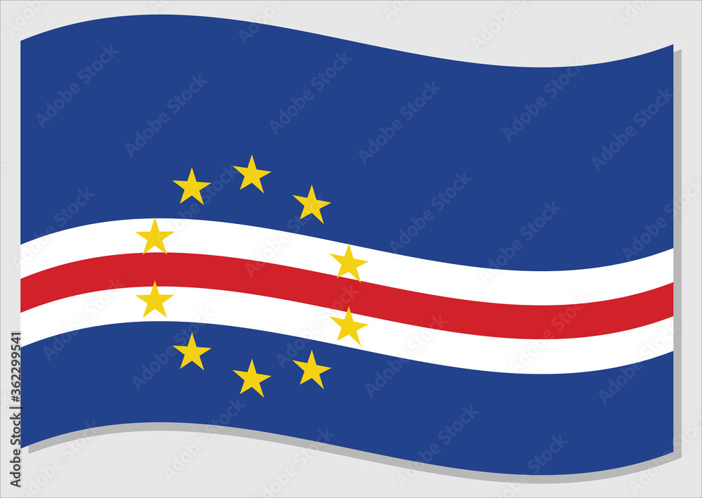 Waving flag of Cape Verde vector graphic. Waving Cape Verdean flag illustration. Cape Verde country flag wavin in the wind is a symbol of freedom and independence. Waving flag of Cape Verde vector graphic. Waving Cape Verdean flag illustration. Cape Verde country flag wavin in the wind is a symbol of freedom and independence.
