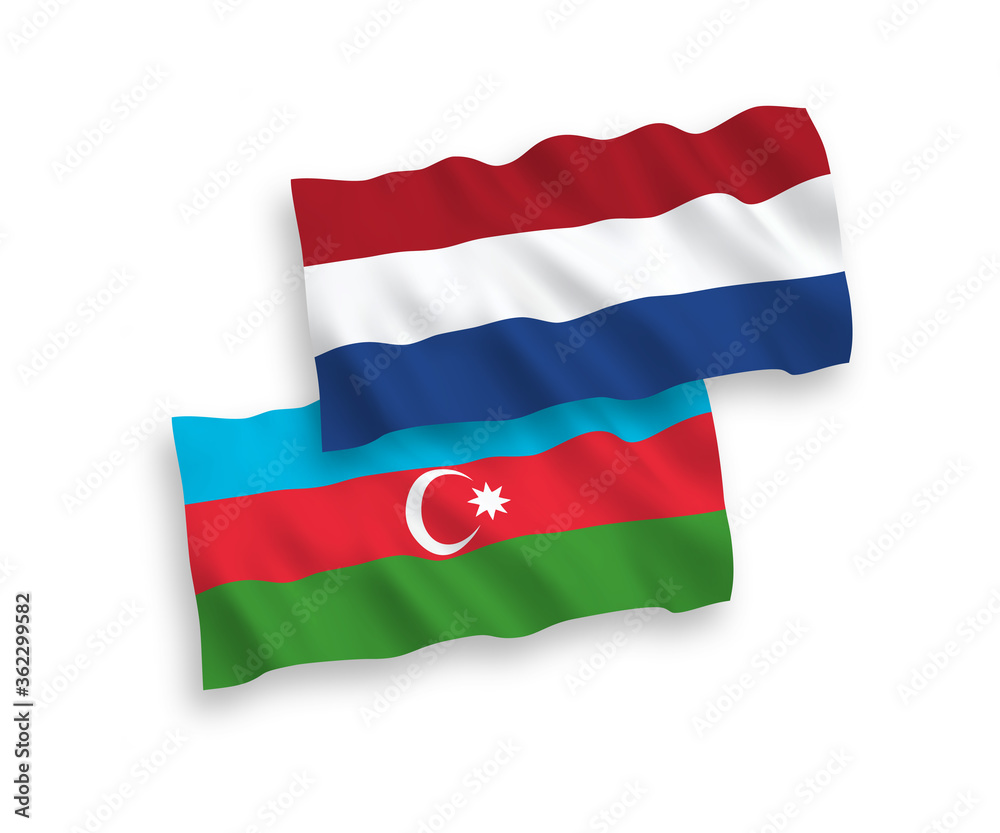 Flags of Azerbaijan and Netherlands on a white background Flags of Azerbaijan and Netherlands on a white background