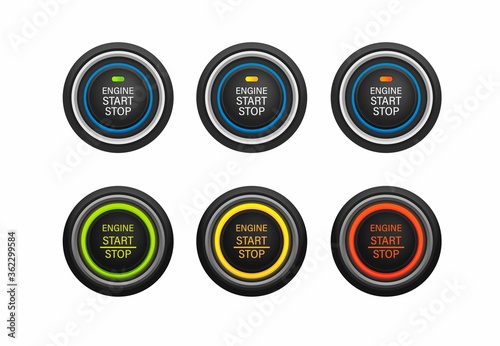 Start stop engine push button car instrument symbol icon set realistic illustration vector on white background