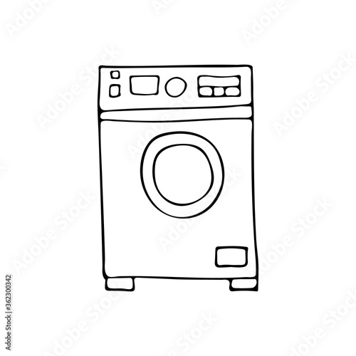 Doodle washing machine icon in vector isolated on white. Hand drawn washing machine icon in vector isolated on white