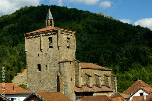 Iglesia-fortaleza de San Ciprian(s.XV).Isaba.Valle del Roncal. Gran recorrido 11.Cordillera pirenaica.Navarra.España. photo