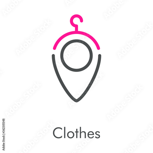 Concepto tienda de ropa. Logotipo lineal con texto Clothes Shop en puntero en colores rosa y gris